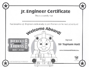 Jr. Engineer Certificate Day Out With Thomas 2009